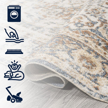 Keesha Bold Distressed Medallion Low-Pile Machine-Washable Area Rug